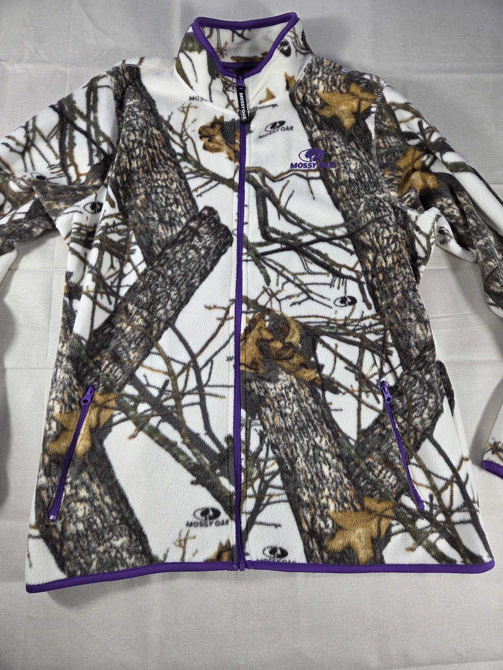 Mossy Oak Women's XXL Break Up Winter Camo Fleece Jacket White Purple Full Zip